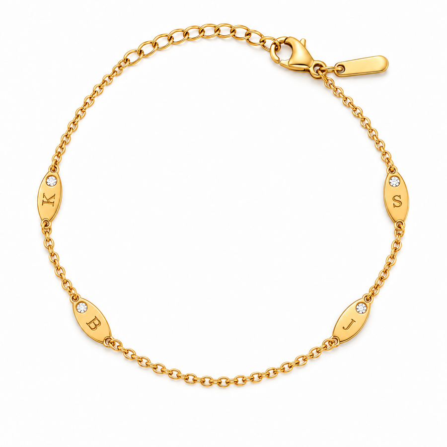 Personalised 4 Initial and Birthstone Bracelet