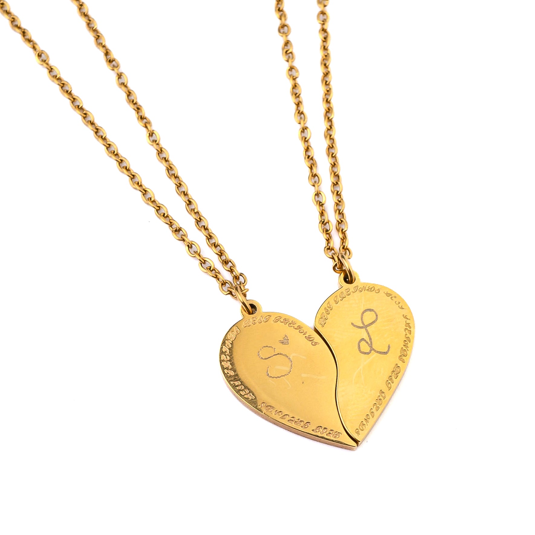 BEST FRIEND ENGRAVABLE HEART NECKLACES - SET OF TWO