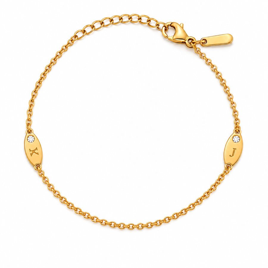 Personalised 2 Initial and Birthstone Bracelet