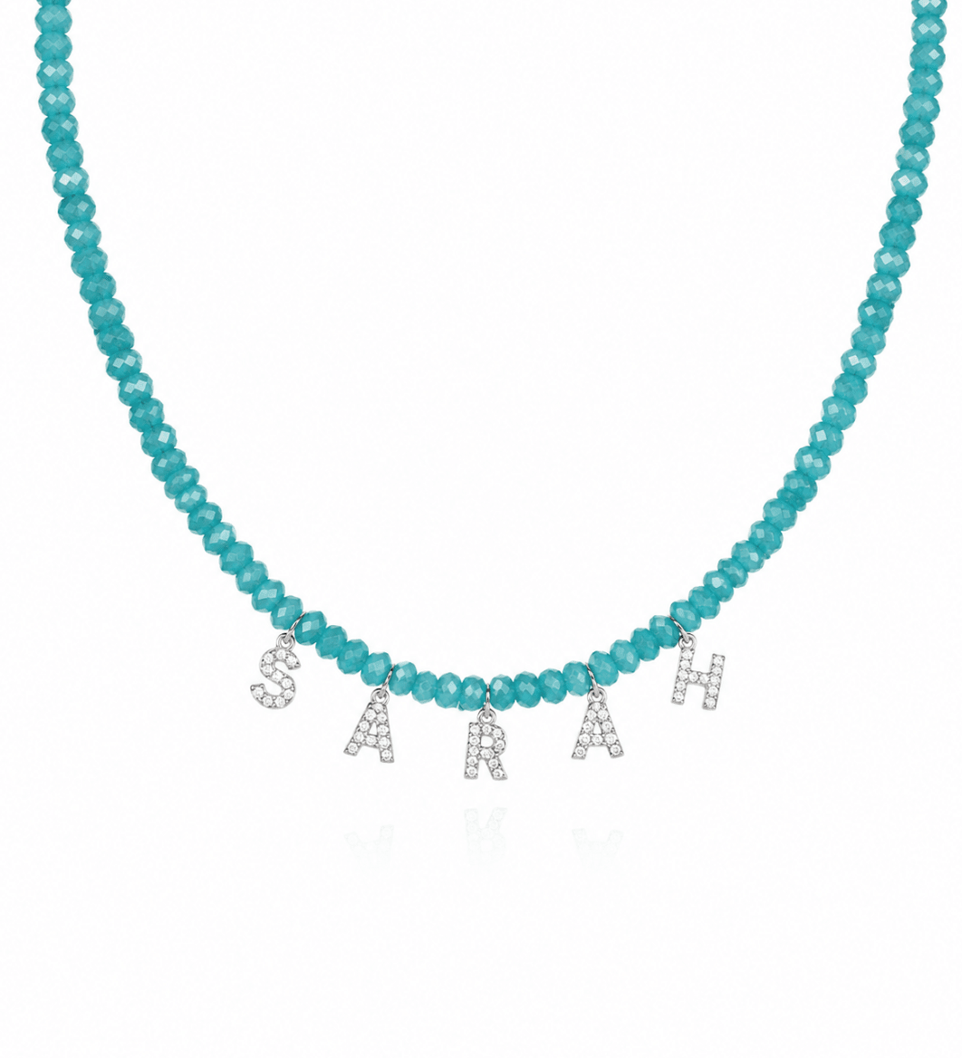 PERSONALISED COLOUR NAME NECKLACE best gold plated tarnish and water resistant piece by Irish Jewellery brand - Lynott Jewellery