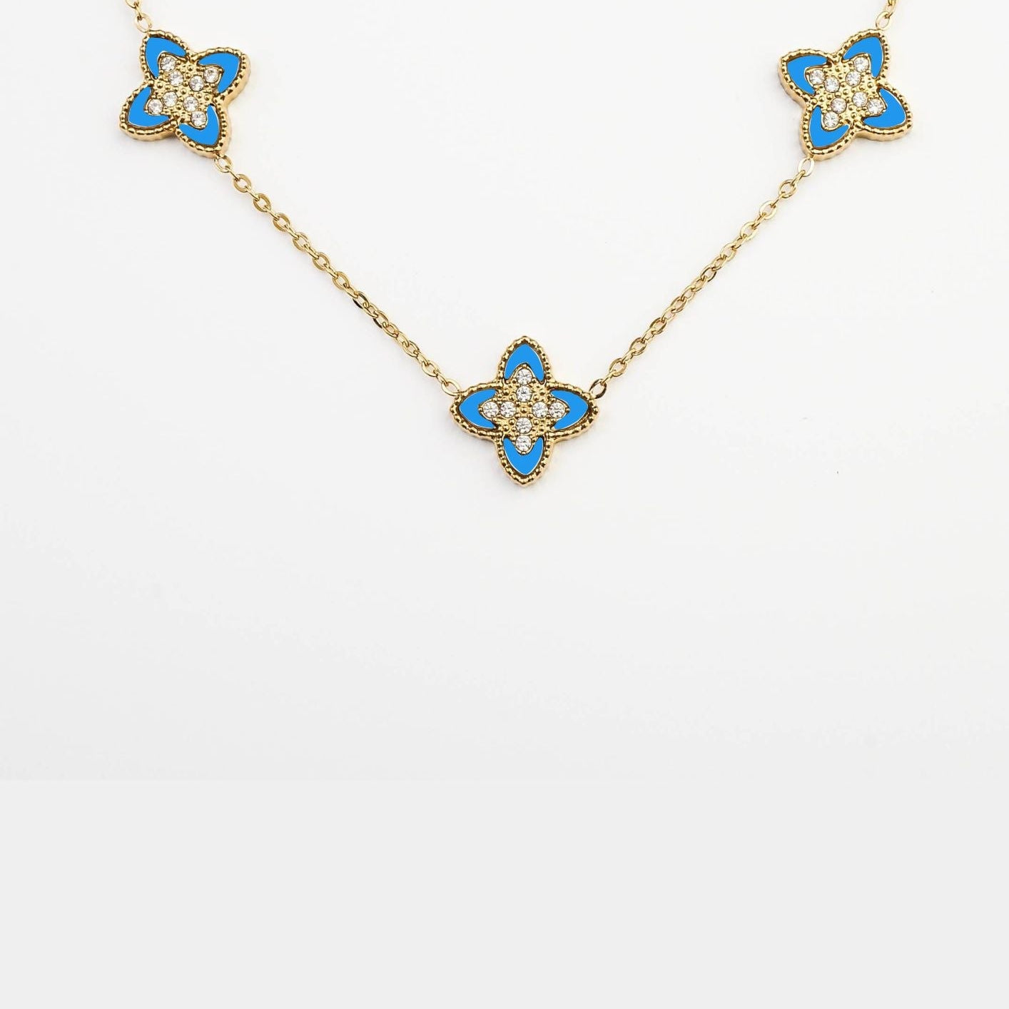 PASSIONATE BLUE CLOVER BUNDLE SET best gold plated tarnish and water resistant piece by Irish Jewellery brand - Lynott Jewellery