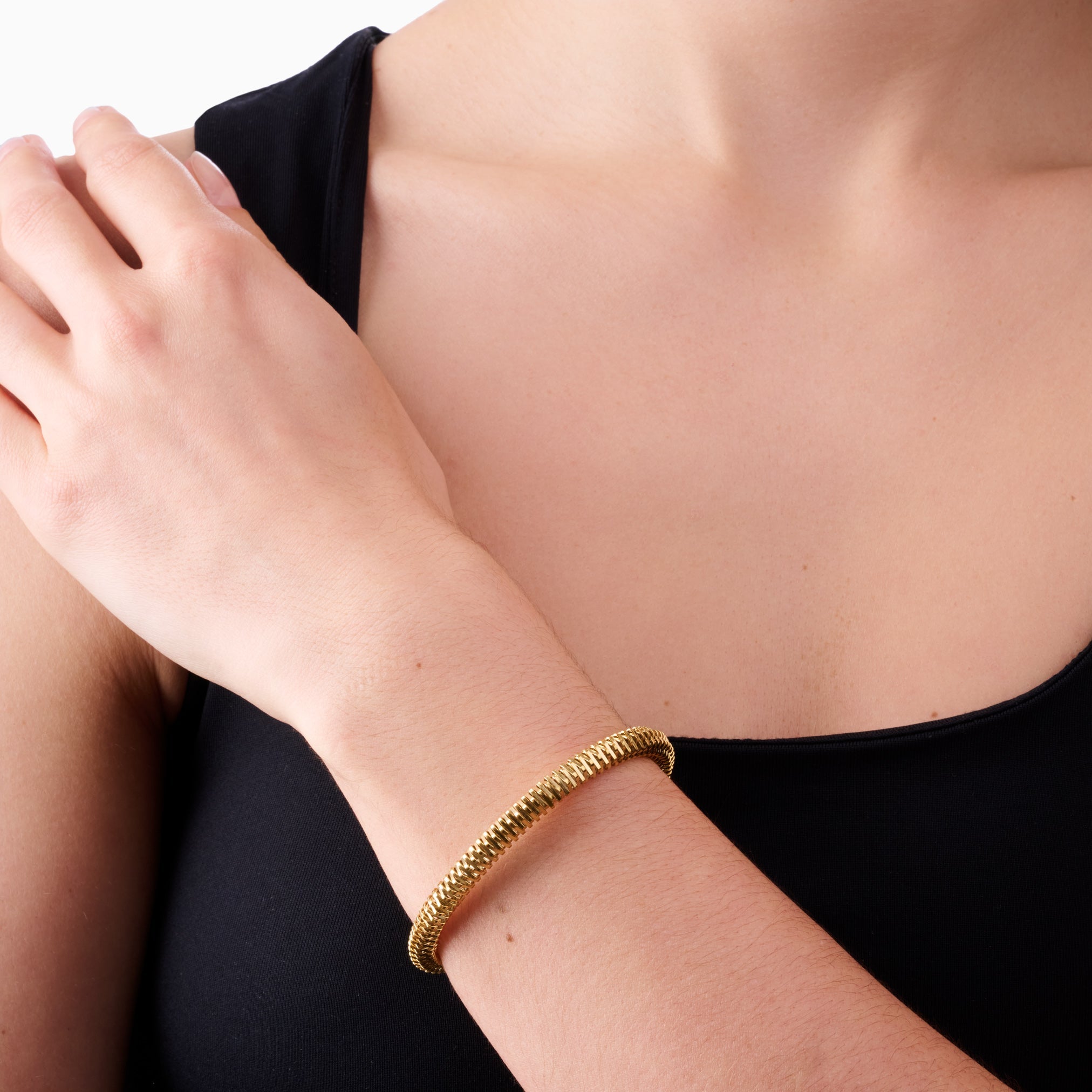 CRUSH BANGLE best gold plated tarnish and water resistant piece by Irish Jewellery brand - Lynott Jewellery