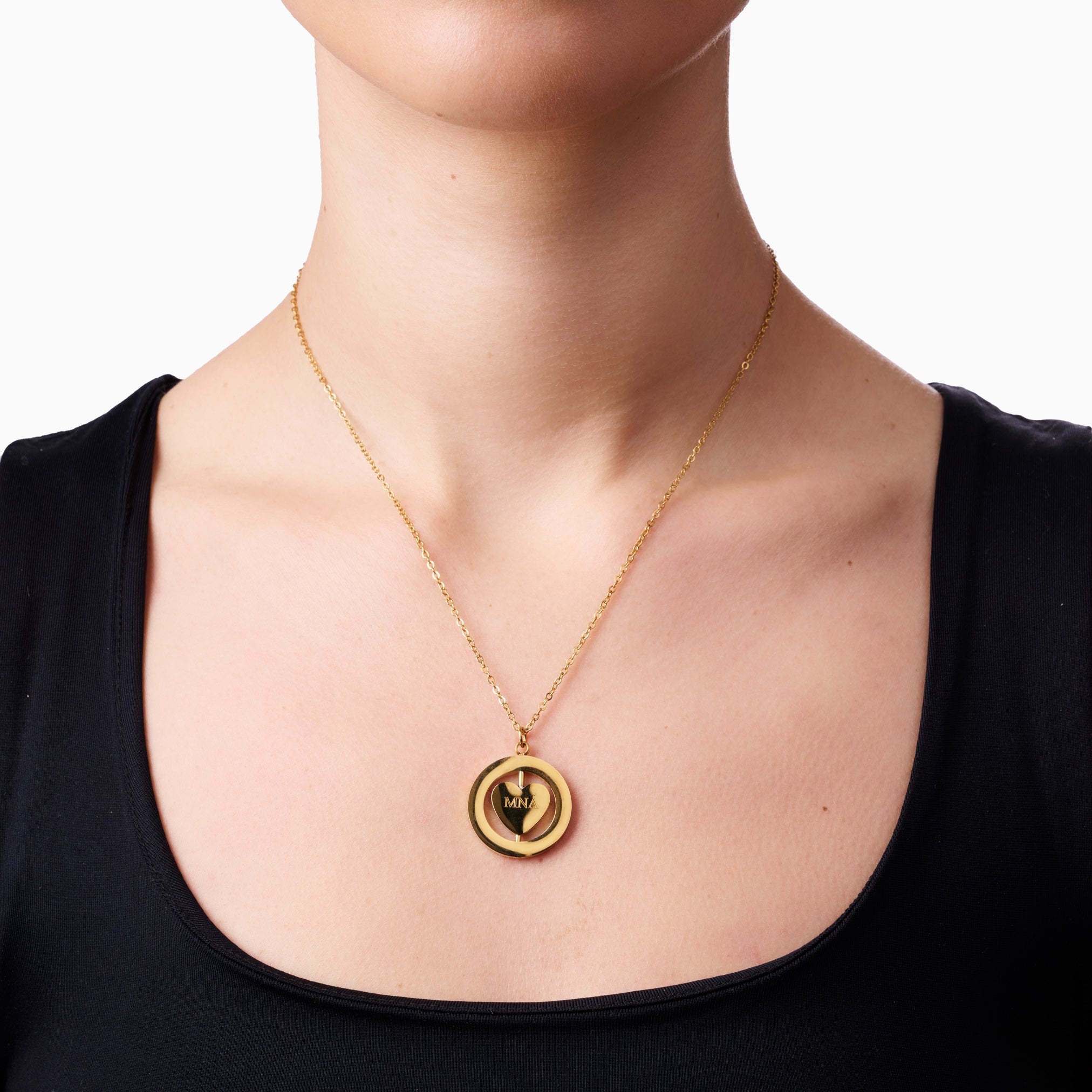 SPINNING HEART ENGRAVABLE NECKLACE best gold plated tarnish and water resistant piece by Irish Jewellery brand - Lynott Jewellery