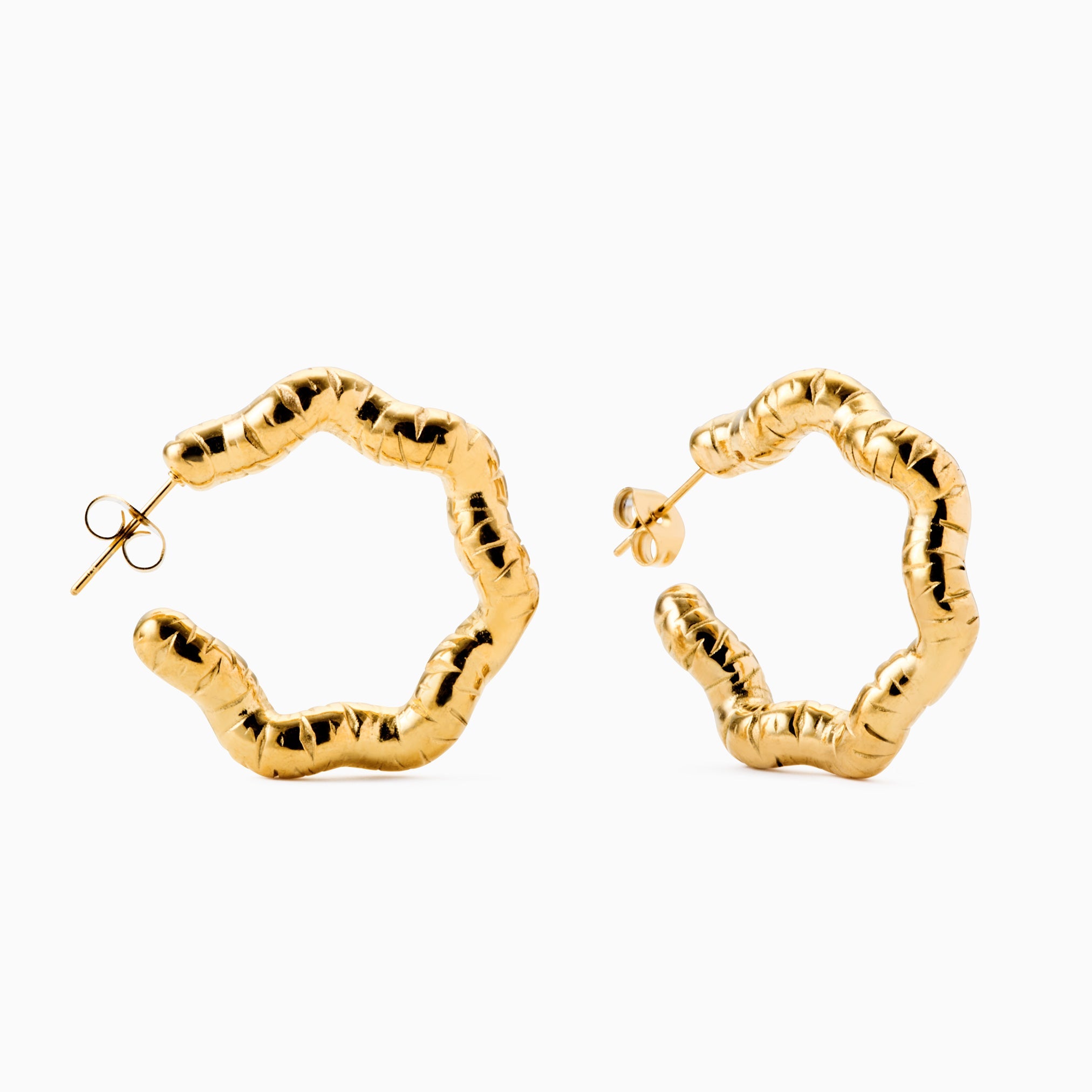 WHISPERING WAVE HOOP best gold plated tarnish and water resistant piece by Irish Jewellery brand - Lynott Jewellery