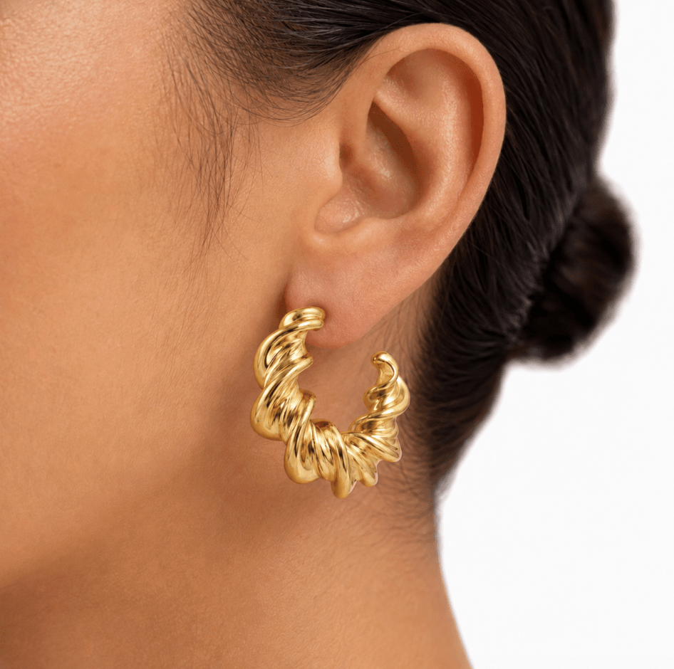 LARA TWISTED HOOPS best gold plated tarnish and water resistant piece by Irish Jewellery brand - Lynott Jewellery
