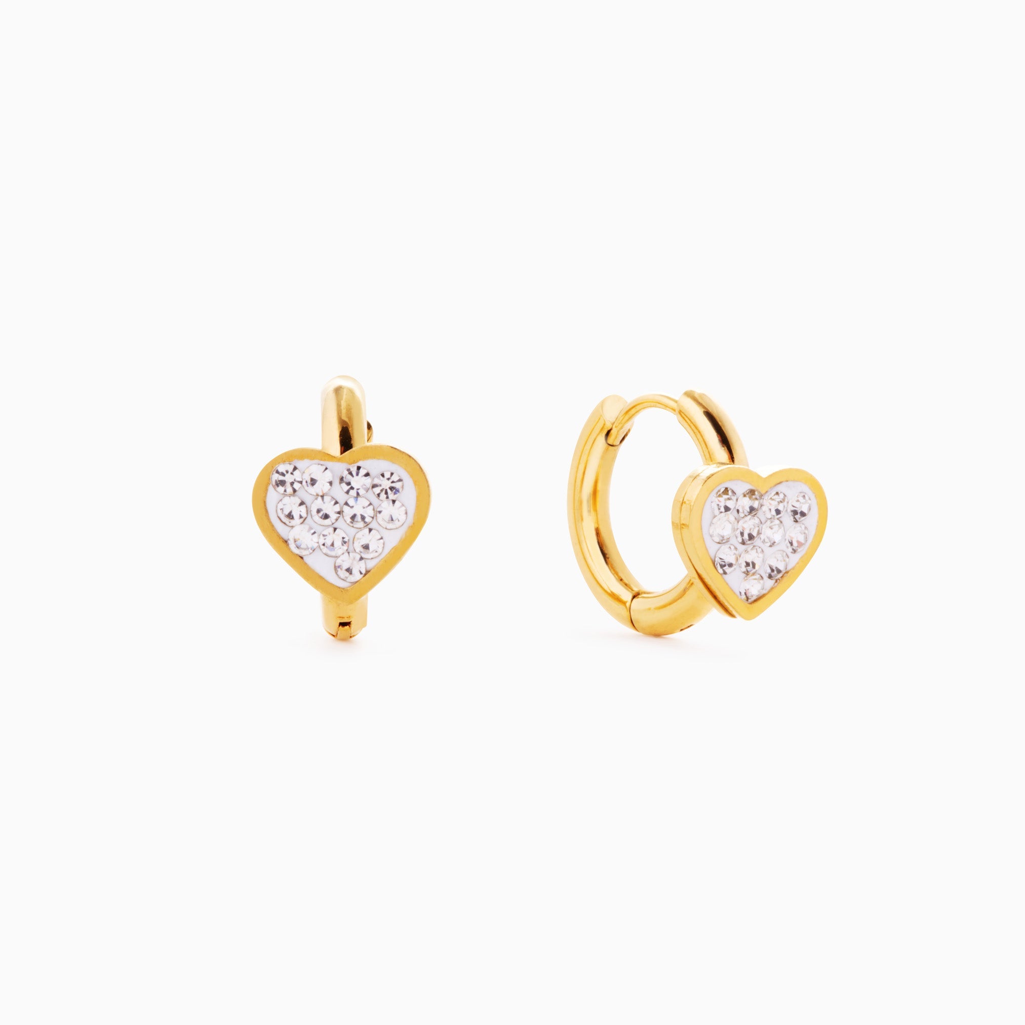 CRYSTAL HEART HUGGIES best gold plated tarnish and water resistant piece by Irish Jewellery brand - Lynott Jewellery