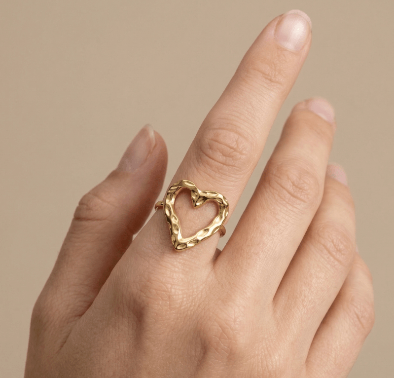 TEXTURED HEART ADJUSTABLE RING best gold plated tarnish and water resistant piece by Irish Jewellery brand - Lynott Jewellery