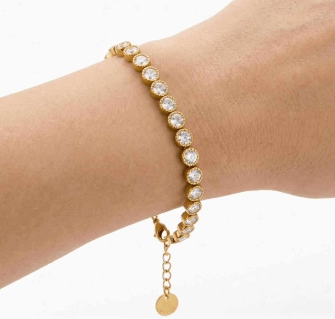 PURE SPARKLE TENNIS BRACELET best gold plated tarnish and water resistant piece by Irish Jewellery brand - Lynott Jewellery