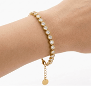 PURE SPARKLE TENNIS BRACELET best gold plated tarnish and water resistant piece by Irish Jewellery brand - Lynott Jewellery