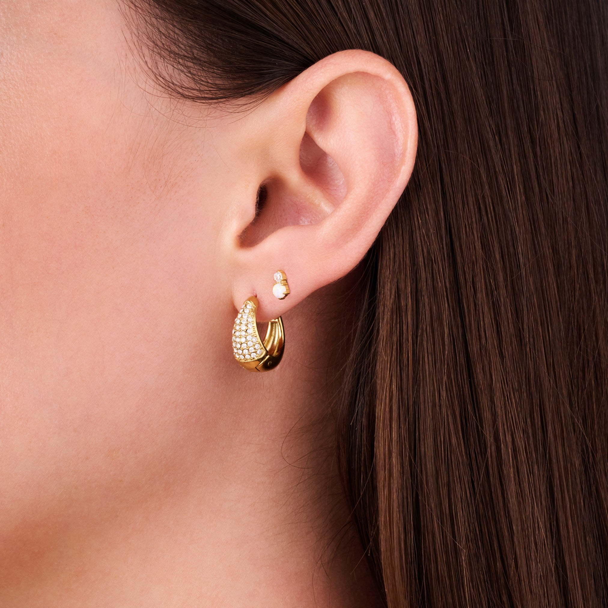 OPAL GLOW FLAT BACK INDIVIDUAL STUD best gold plated tarnish and water resistant piece by Irish Jewellery brand - Lynott Jewellery