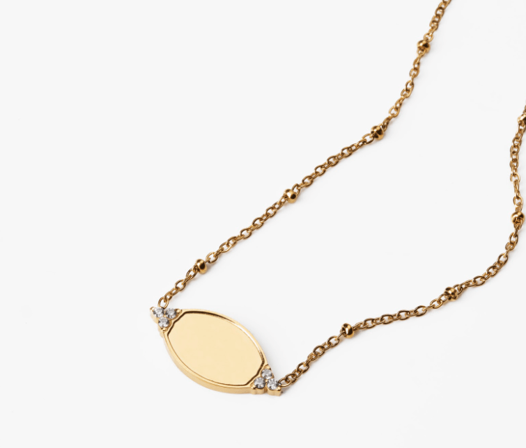 WHISPERING CLOVER ENGRAVABLE NECKLACE best gold plated tarnish and water resistant piece by Irish Jewellery brand - Lynott Jewellery
