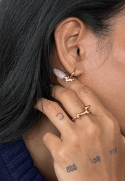 THE SLINKY HUGGIE EARRING best gold plated tarnish and water resistant piece by Irish Jewellery brand - Lynott Jewellery
