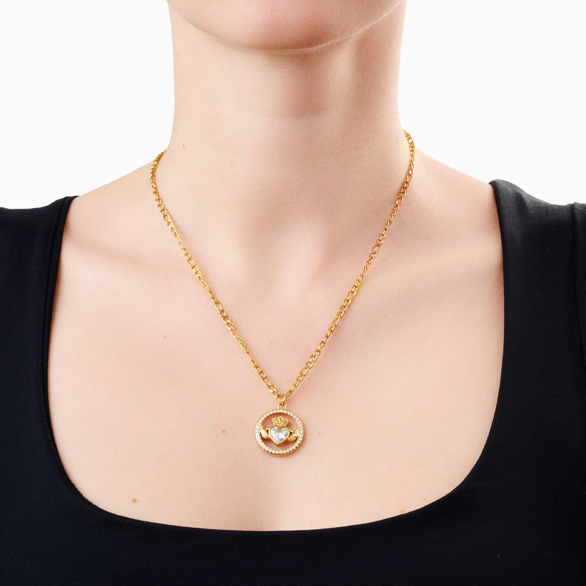 SAOIRSE CLADDAGH NECKLACE best gold plated tarnish and water resistant piece by Irish Jewellery brand - Lynott Jewellery