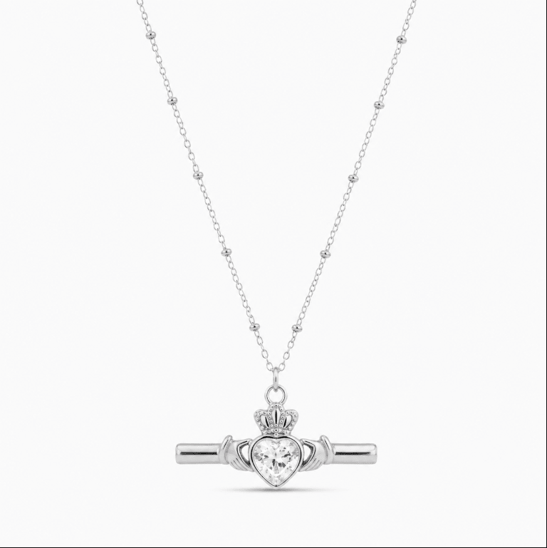 SAOIRSE CLADDAGH T BAR NECKLACE best gold plated tarnish and water resistant piece by Irish Jewellery brand - Lynott Jewellery