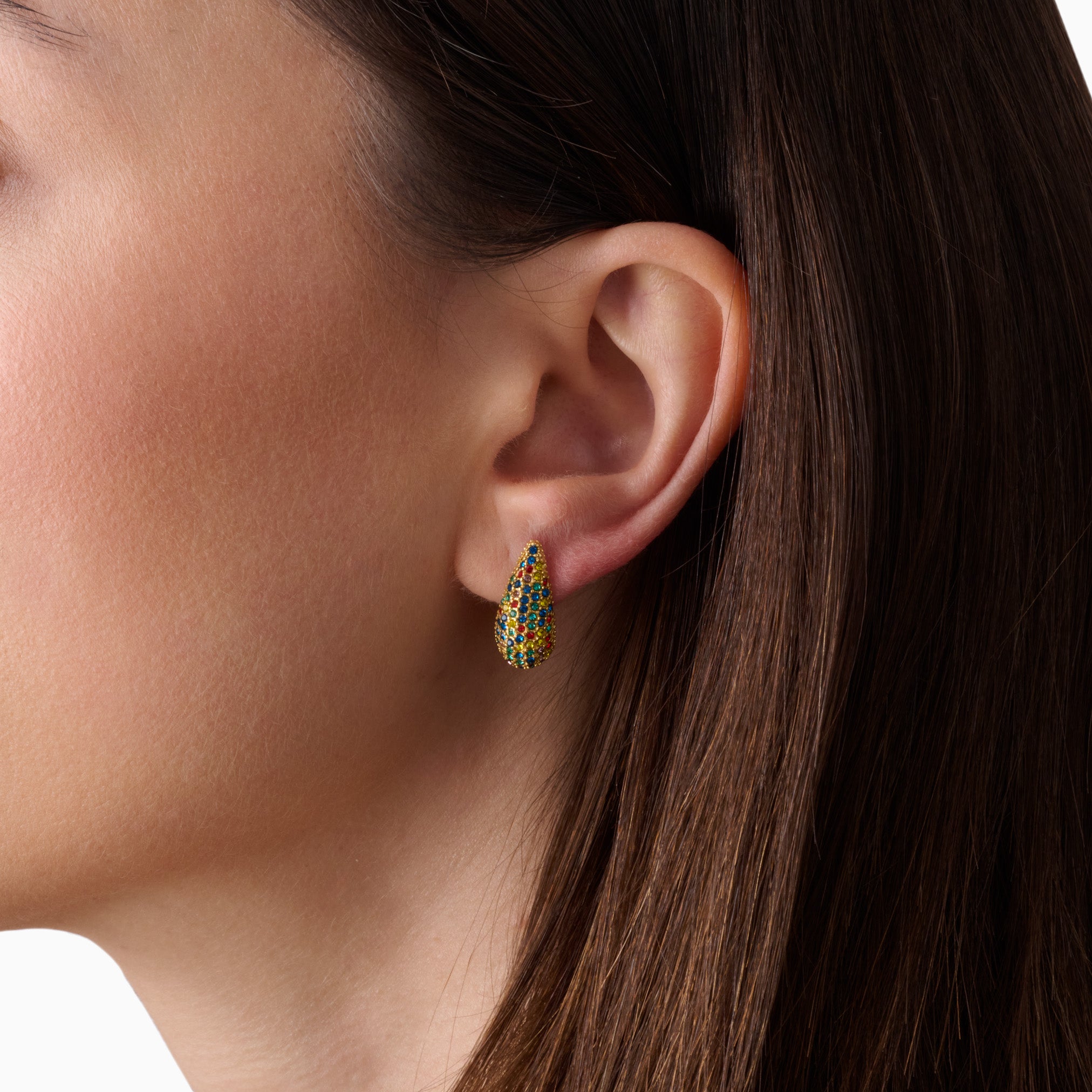 RAINBOW TEARDROP STUDS best gold plated tarnish and water resistant piece by Irish Jewellery brand - Lynott Jewellery