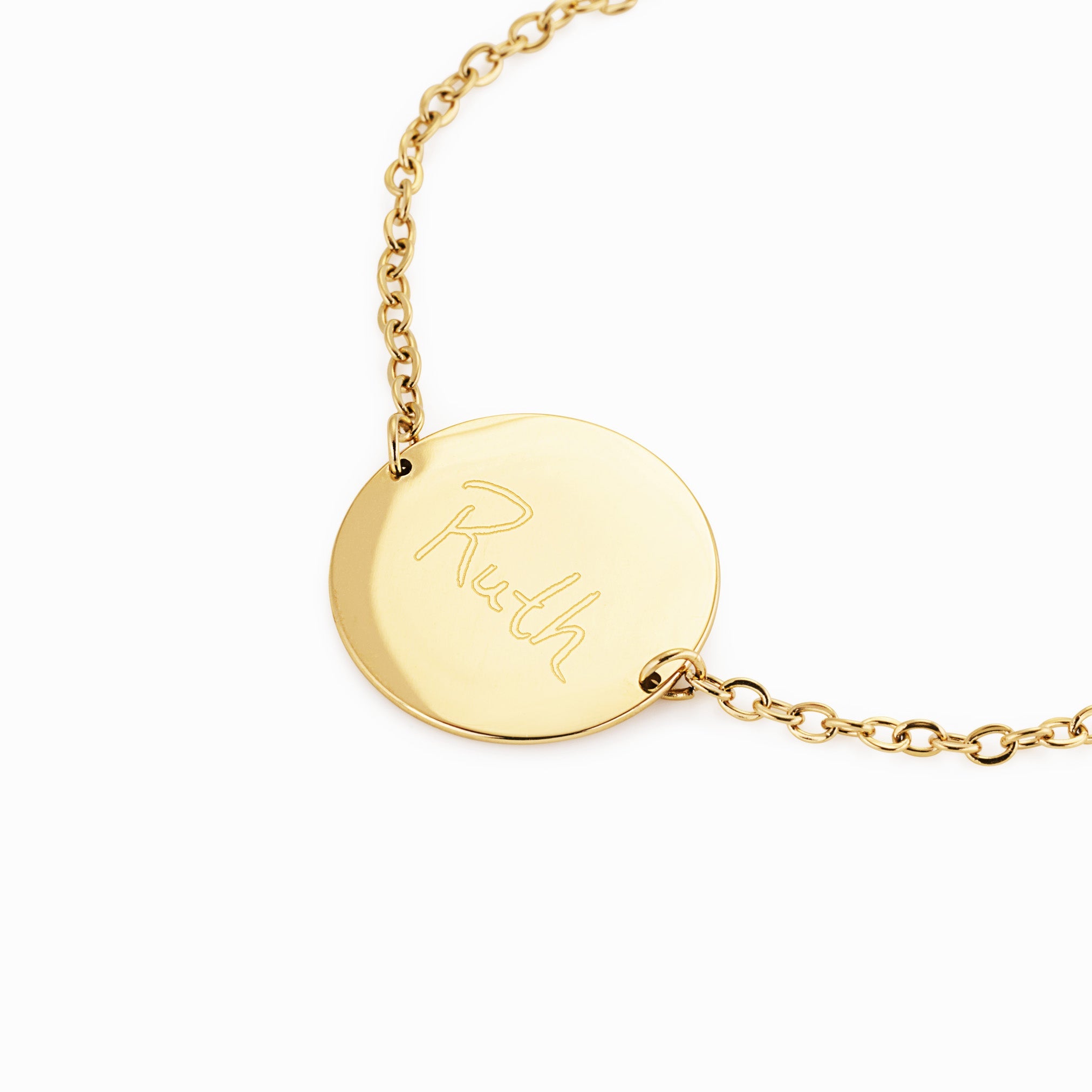 ENGRAVABLE DISC BRACELET best gold plated tarnish and water resistant piece by - Lynott Jewellery