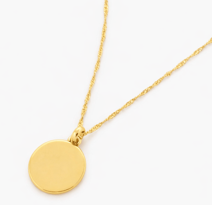SIGNATURE ENGRAVABLE DISC NECKLACE best gold plated tarnish and water resistant piece by Irish Jewellery brand - Lynott Jewellery
