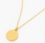 SIGNATURE ENGRAVABLE DISC NECKLACE best gold plated tarnish and water resistant piece by Irish Jewellery brand - Lynott Jewellery