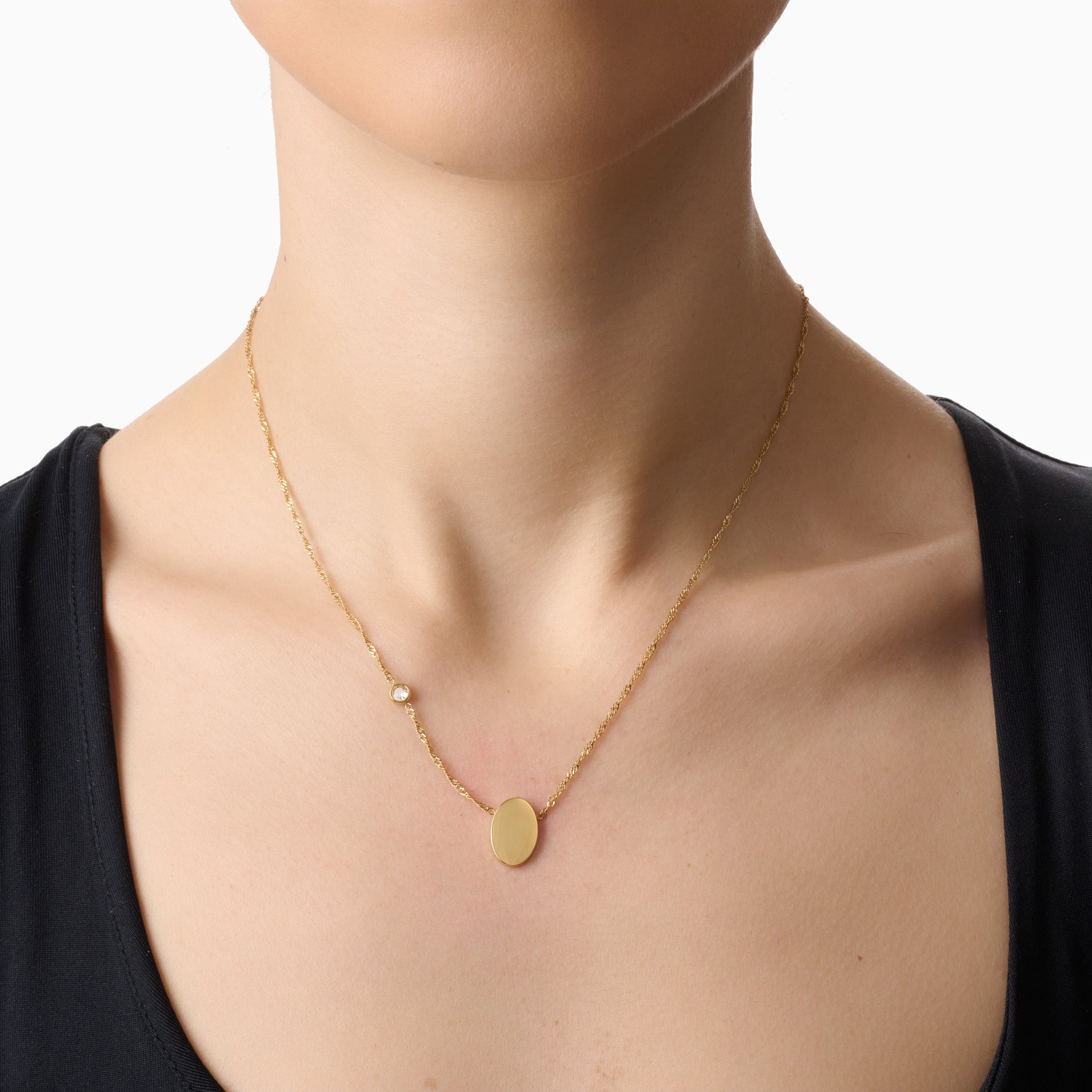 PROMISE ME ENGRAVABLE OVAL DISC & BIRTHSTONE NECKLACE best gold plated tarnish and water resistant piece by Irish Jewellery brand - Lynott Jewellery