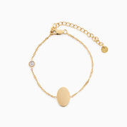 PROMISE ME ENGRAVABLE OVAL DISC & BIRTHSTONE BRACELET best gold plated tarnish and water resistant piece by Irish Jewellery brand - Lynott Jewellery