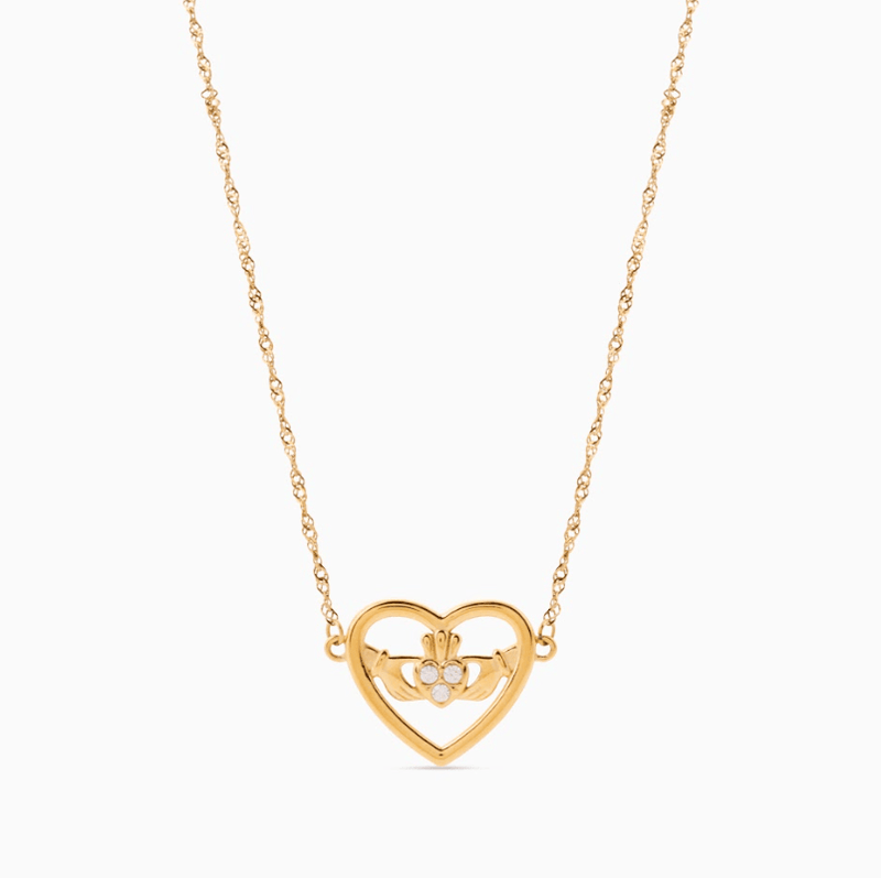 MEGAN FORTE CLARKE LOUD MOUTH CLADDAGH NECKLACE best gold plated tarnish and water resistant piece by Irish Jewellery brand - Lynott Jewellery