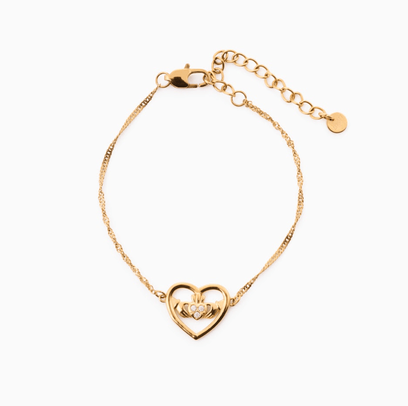 MEGAN FORTE CLARKE LOUD MOUTH CLADDAGH BRACELET best gold plated tarnish and water resistant piece by Irish Jewellery brand - Lynott Jewellery