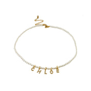 PEARL NAME NECKLACE best gold plated tarnish and water resistant piece by Irish Jewellery brand - Lynott Jewellery