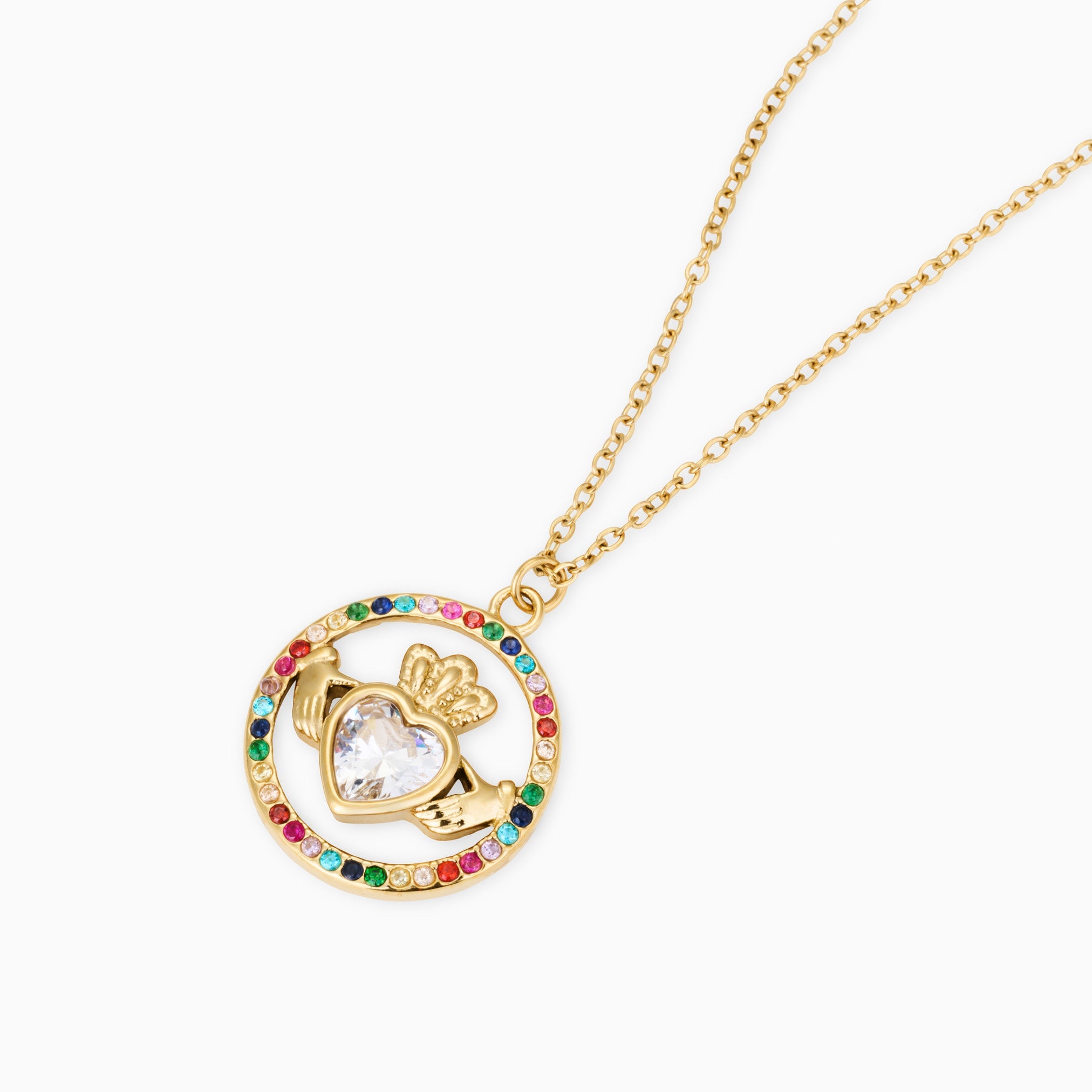 MEGAN FORTE CLARKE ICONIC CLADDAGH NECKLACE best gold plated tarnish and water resistant piece by Irish Jewellery brand - Lynott Jewellery