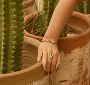 MEGAN FORTE CLARKE SIDE EYE CLADDAGH BANGLE best gold plated tarnish and water resistant piece by Irish Jewellery brand - Lynott Jewellery