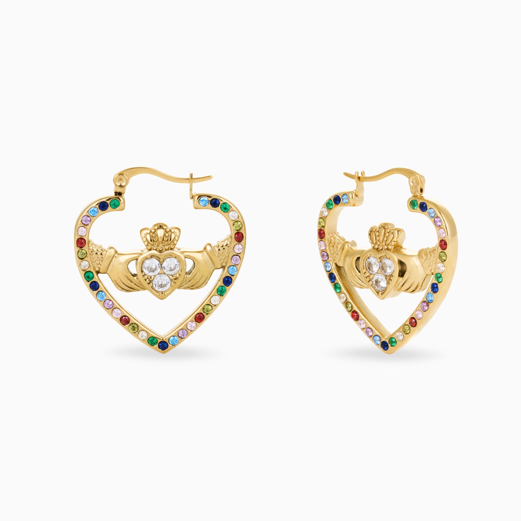 MEGAN FORTE CLARKE DRAMA QUEEN HEART CLADDAGH HOOPS best gold plated tarnish and water resistant piece by Irish Jewellery brand - Lynott Jewellery