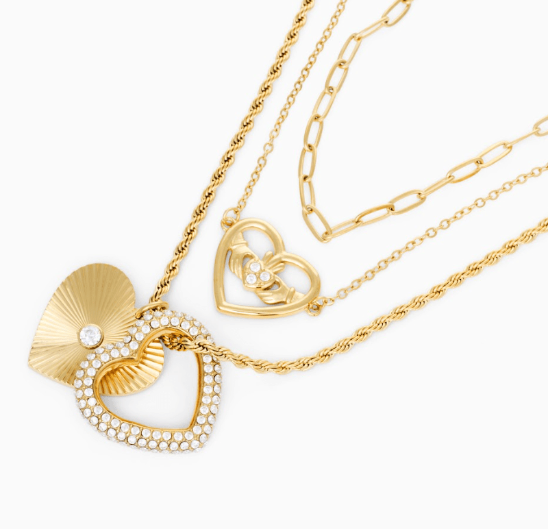MEGAN FORTE CLARKE DIVA LAYERED CLADDAGH NECKLACE best gold plated tarnish and water resistant piece by Irish Jewellery brand - Lynott Jewellery