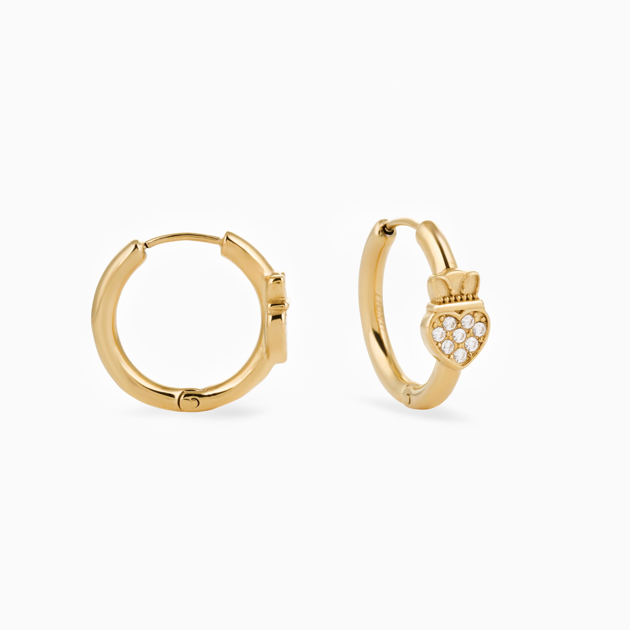 HEART CROWN CLADDAGH HUGGIE HOOPS