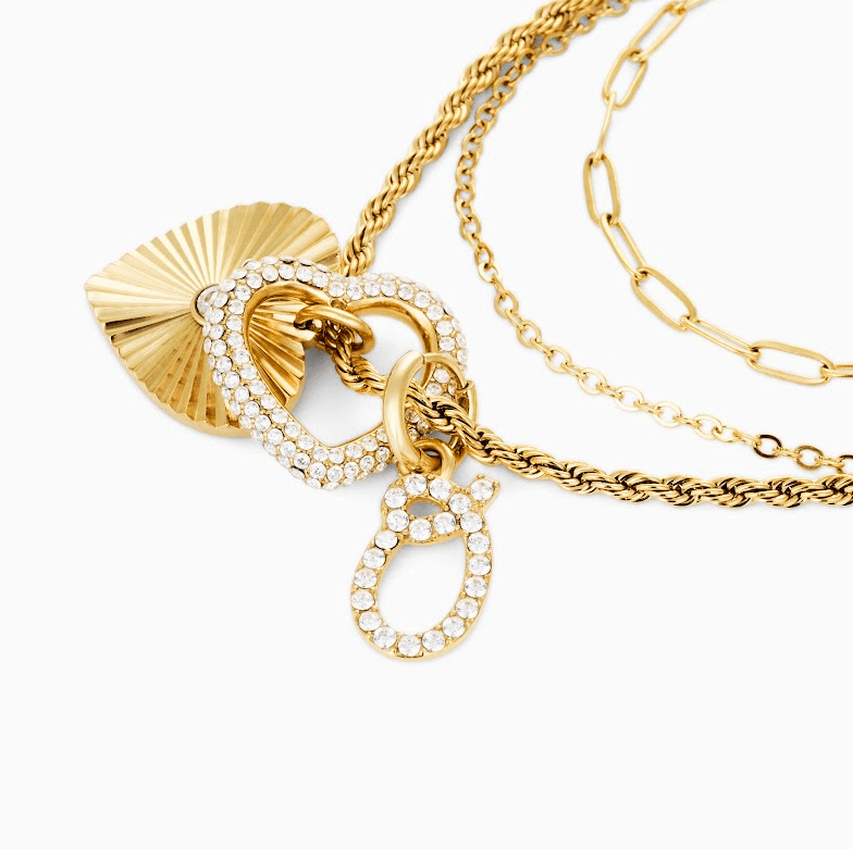 MEGAN FORTE CLARKE SLAY LAYERED CLADDAGH BRACELET best gold plated tarnish and water resistant piece by Irish Jewellery brand - Lynott Jewellery