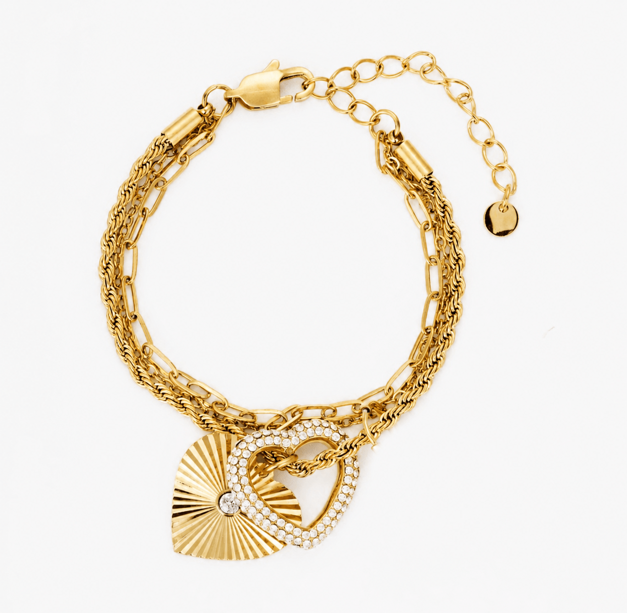 MEGAN FORTE CLARKE SLAY LAYERED CLADDAGH BRACELET best gold plated tarnish and water resistant piece by Irish Jewellery brand - Lynott Jewellery