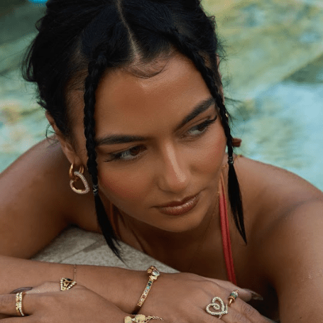 MEGAN FORTE CLARKE LOVES IT HEART DROP HOOP best gold plated tarnish and water resistant piece by Irish Jewellery brand - Lynott Jewellery
