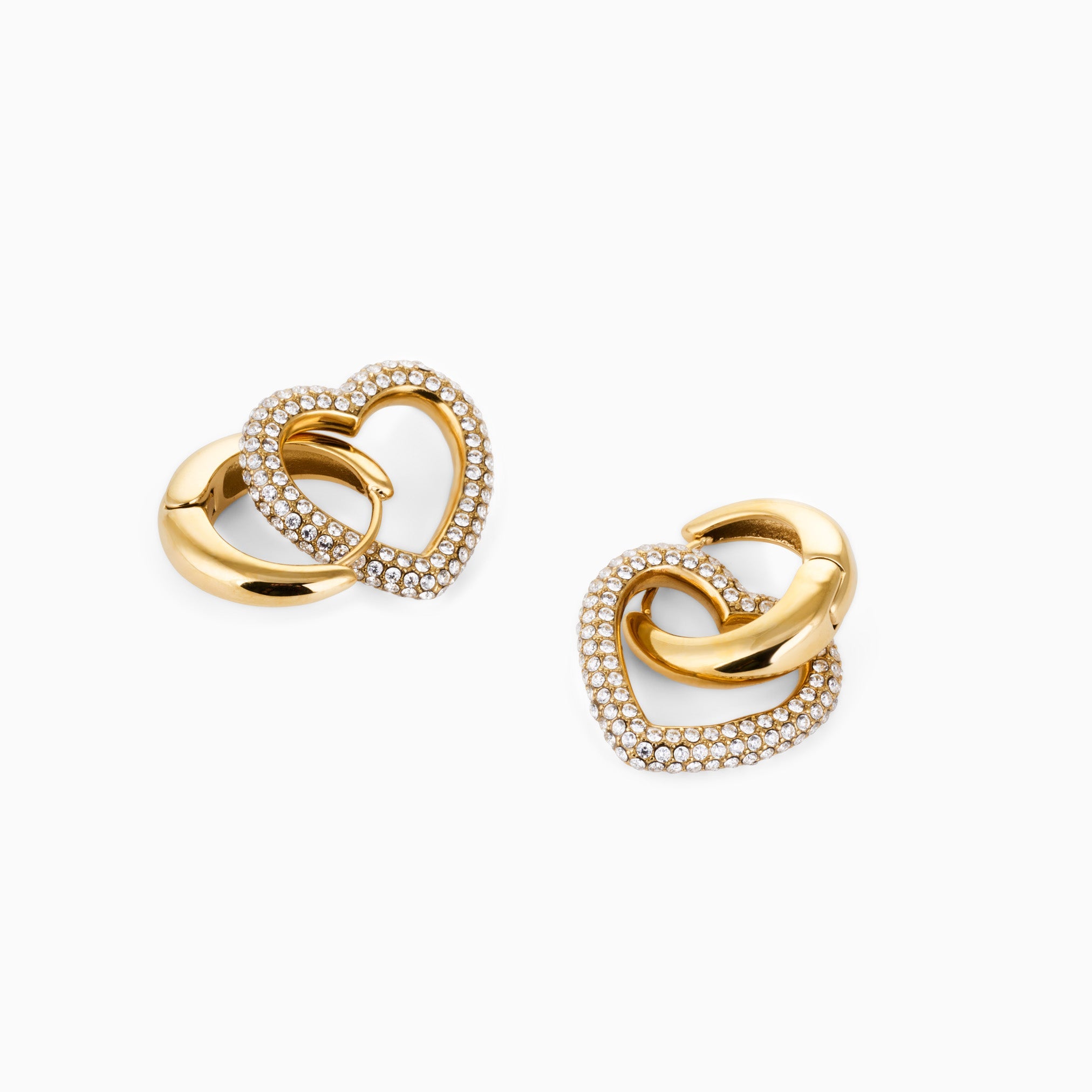 MEGAN FORTE CLARKE LOVES IT HEART DROP HOOP best gold plated tarnish and water resistant piece by Irish Jewellery brand - Lynott Jewellery