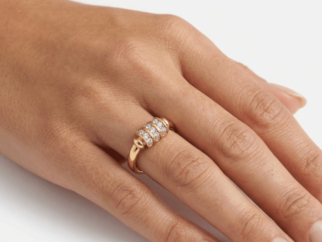 MEGAN FORTE CLARKE THIRSTY SPINNING RING best gold plated tarnish and water resistant piece by Irish Jewellery brand - Lynott Jewellery