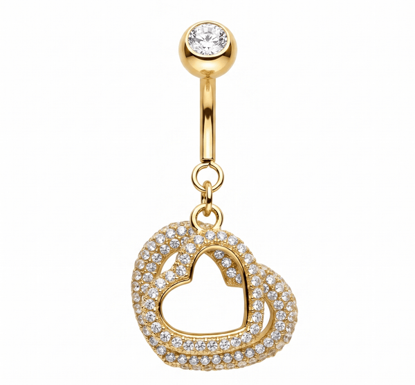 MEGAN FORTE CLARKE BABY HEART BELLY BAR best gold plated tarnish and water resistant piece by Irish Jewellery brand - Lynott Jewellery