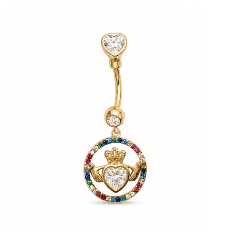 MEGAN FORTE CLARKE CHAOS CLADDAGH BELLY BAR best gold plated tarnish and water resistant piece by Irish Jewellery brand - Lynott Jewellery