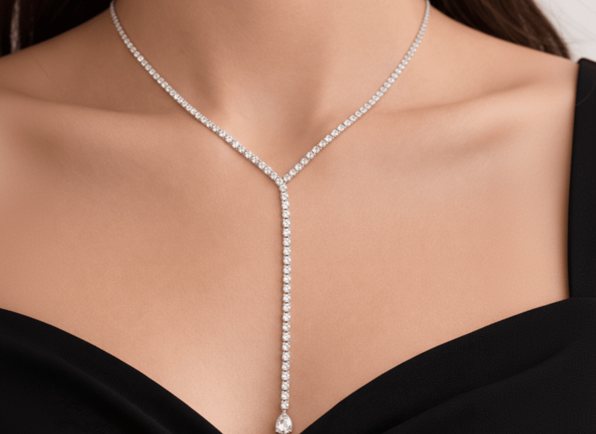 VIBES DROP DOWN TENNIS NECKLACE best gold plated tarnish and water resistant piece by Irish Jewellery brand - Lynott Jewellery