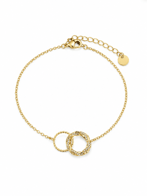 SHIMMERING INTERLINKING CIRCLE BRACELET best gold plated tarnish and water resistant piece by Irish Jewellery brand - Lynott Jewellery