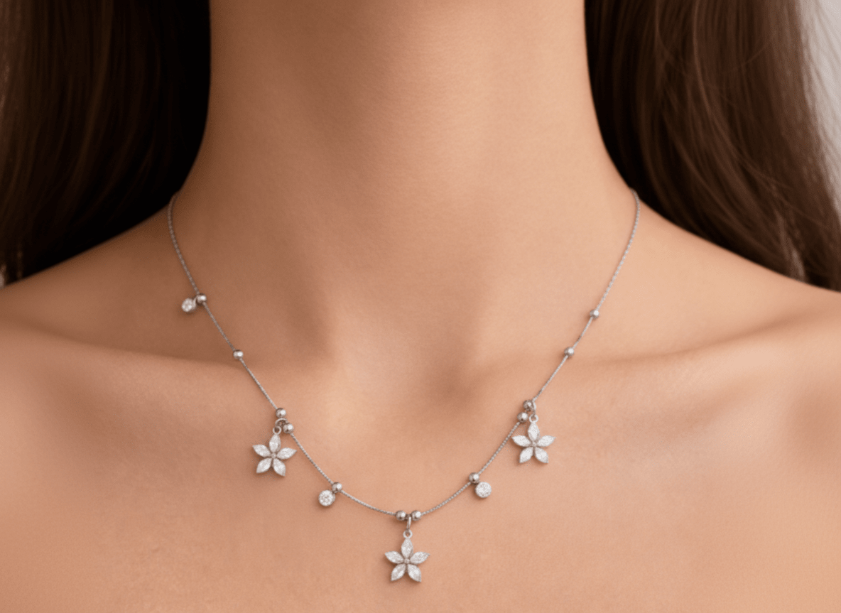 FLOWER AND DOT NECKLACE best gold plated tarnish and water resistant piece by Irish Jewellery brand - Lynott Jewellery