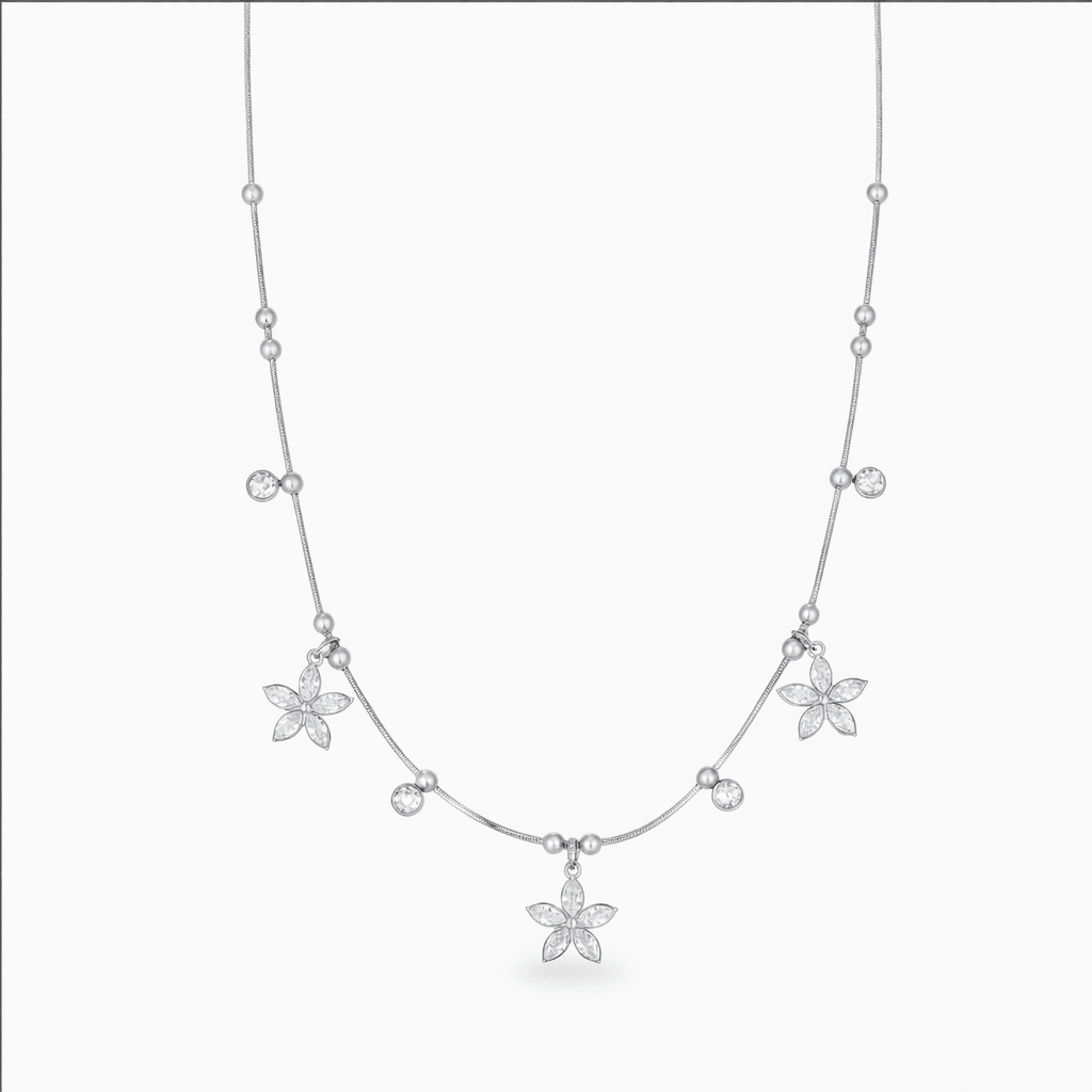 FLOWER AND DOT NECKLACE best gold plated tarnish and water resistant piece by Irish Jewellery brand - Lynott Jewellery