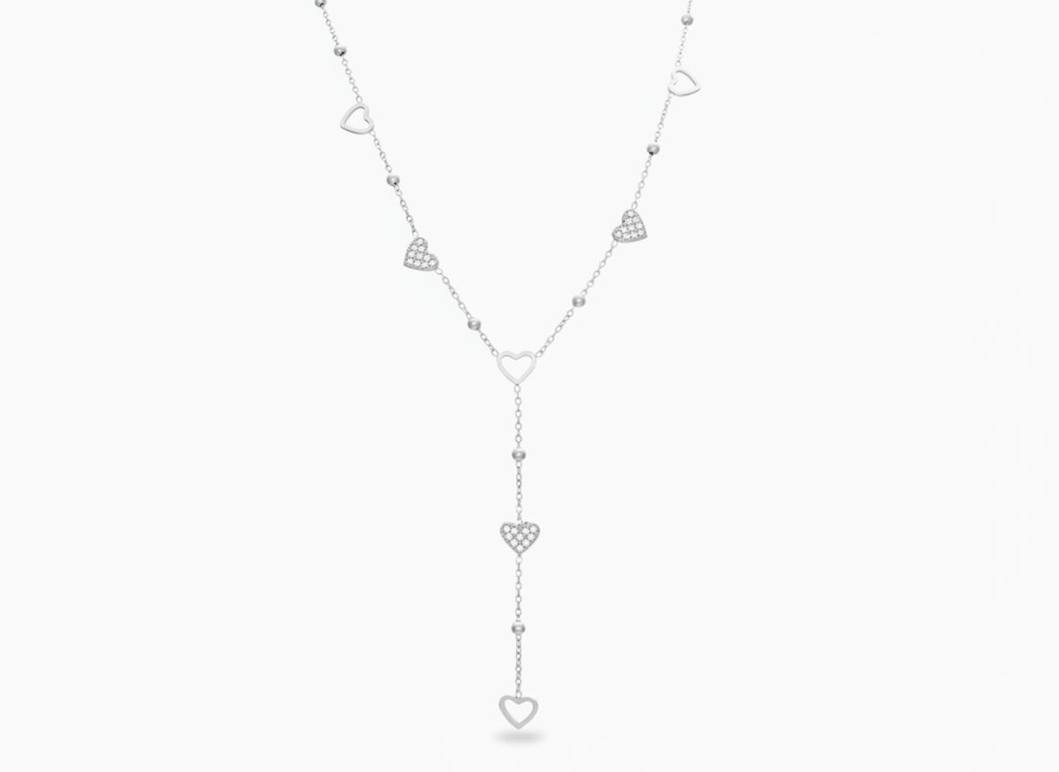 DROP DOWN GLIMMER HEARTS NECKLACE best gold plated tarnish and water resistant piece by Irish Jewellery brand - Lynott Jewellery