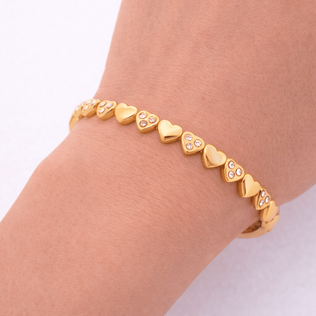 CONNECTED HEARTS BANGLE best gold plated tarnish and water resistant piece by Irish Jewellery brand - Lynott Jewellery