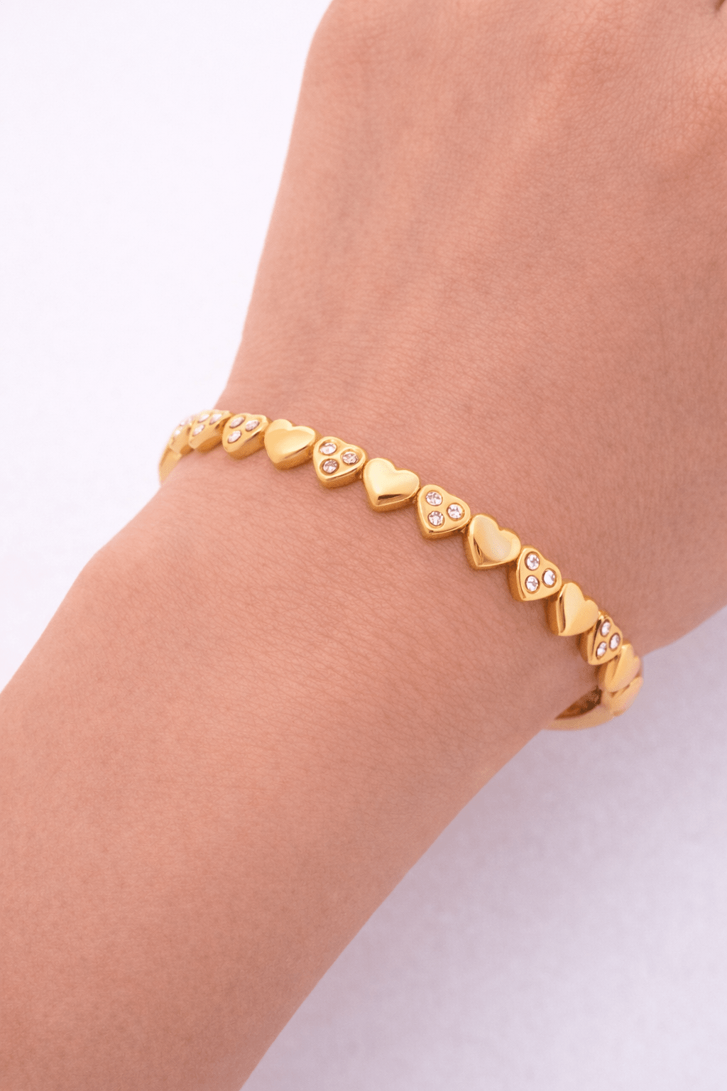 CONNECTED HEARTS BANGLE best gold plated tarnish and water resistant piece by Irish Jewellery brand - Lynott Jewellery