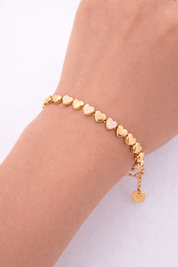 CONNECTED HEARTS BRACELET best gold plated tarnish and water resistant piece by Irish Jewellery brand - Lynott Jewellery