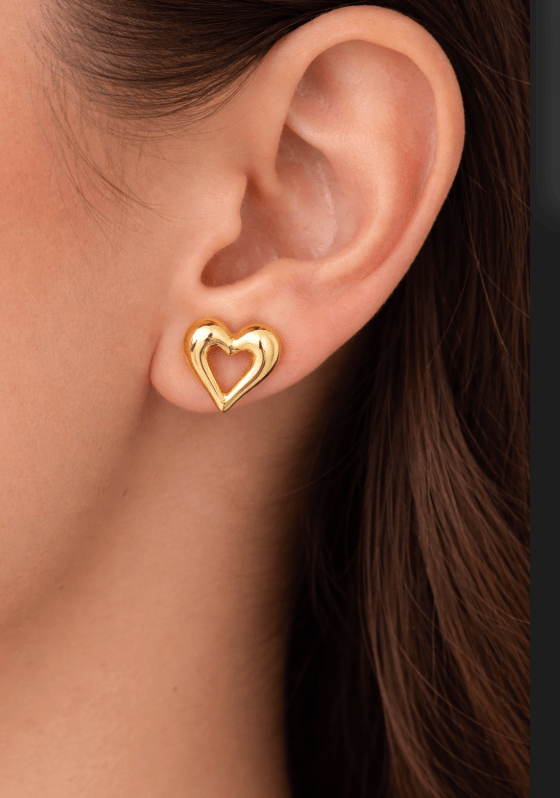 HEART CHUNKY STUD EARRINGS best gold plated tarnish and water resistant piece by Irish Jewellery brand - Lynott Jewellery