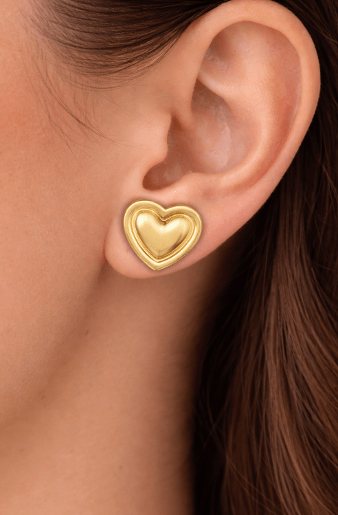 VINTAGE HEART CHUNKY EARRING best gold plated tarnish and water resistant piece by Irish Jewellery brand - Lynott Jewellery