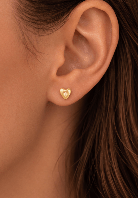 DOTTED HEART STUDS best gold plated tarnish and water resistant piece by Irish Jewellery brand - Lynott Jewellery